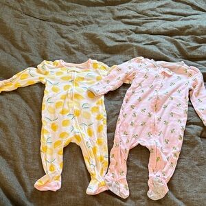 cloud island Yellow Lemon & Pink Bee Footed One-Piece Set
